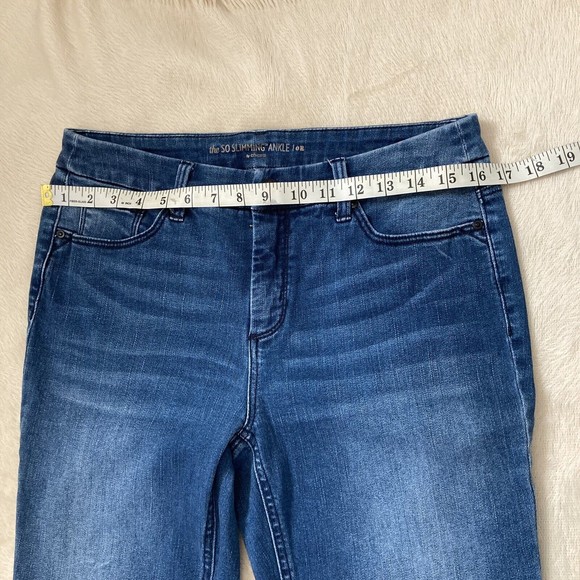 Chico's So Slimming 00 Black Sequin Lace Cuff Ankle Denim Blue Jeans Mint! - Picture 5 of 12